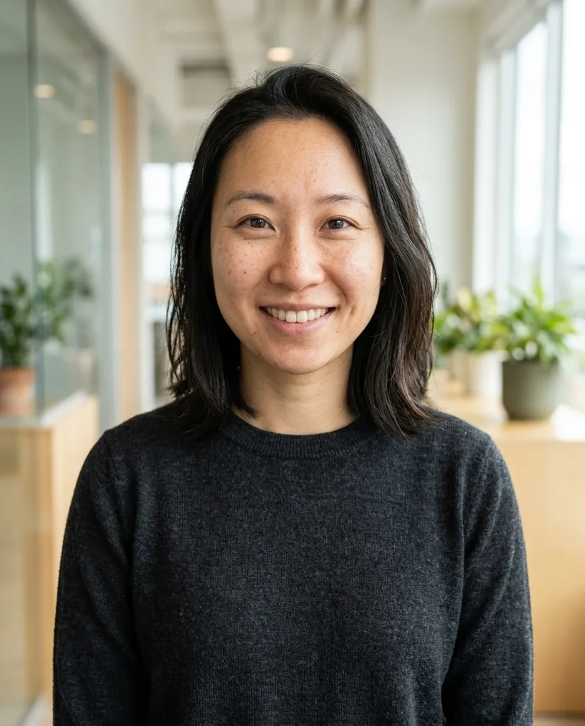 Headshot AI result: Woman in her early 30s: Founder / Tech + Modern Office