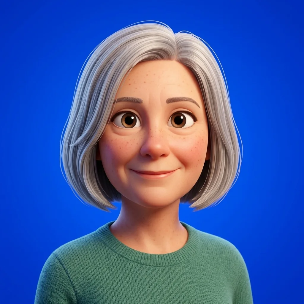 Profile Picture Maker result: Woman in her early 60s with grey hair: 3D Avatar + Bold Color